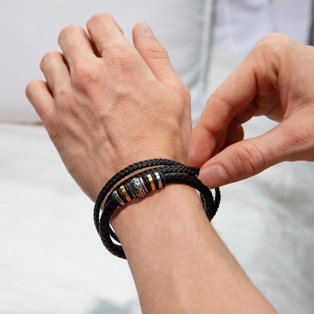 Person Wearing The Stainless Steel Vegan Leather Bracelet