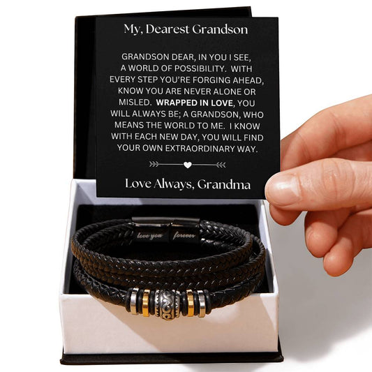 Grandson gift from grandma with Love you forever bracelet and special message in standard box