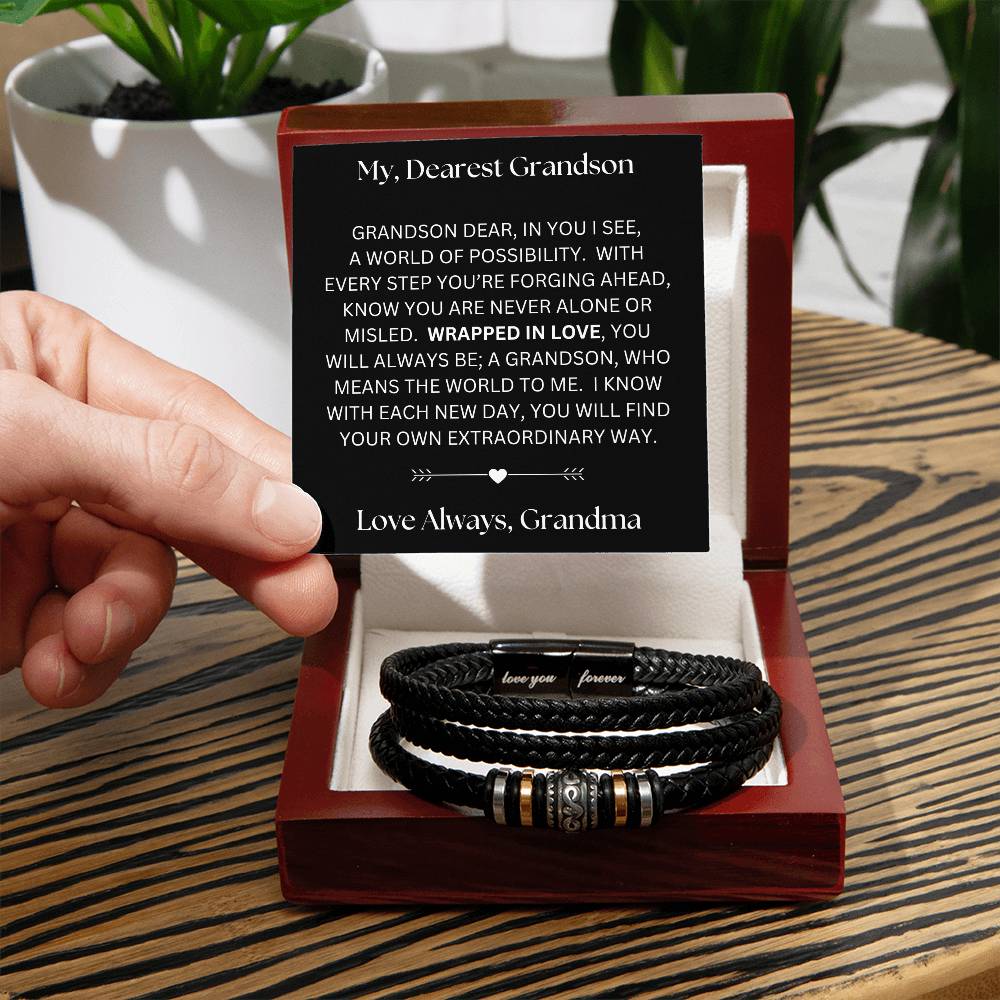 Grandson gift from grandma with Love you forever bracelet and special message in luxury box