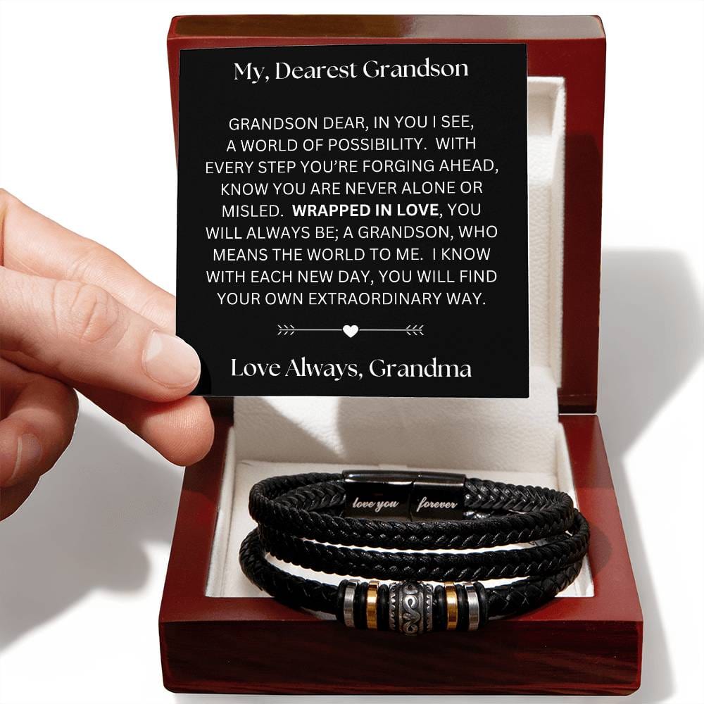 Grandson gift from grandma with Love you forever bracelet and special message in Premium luxury box