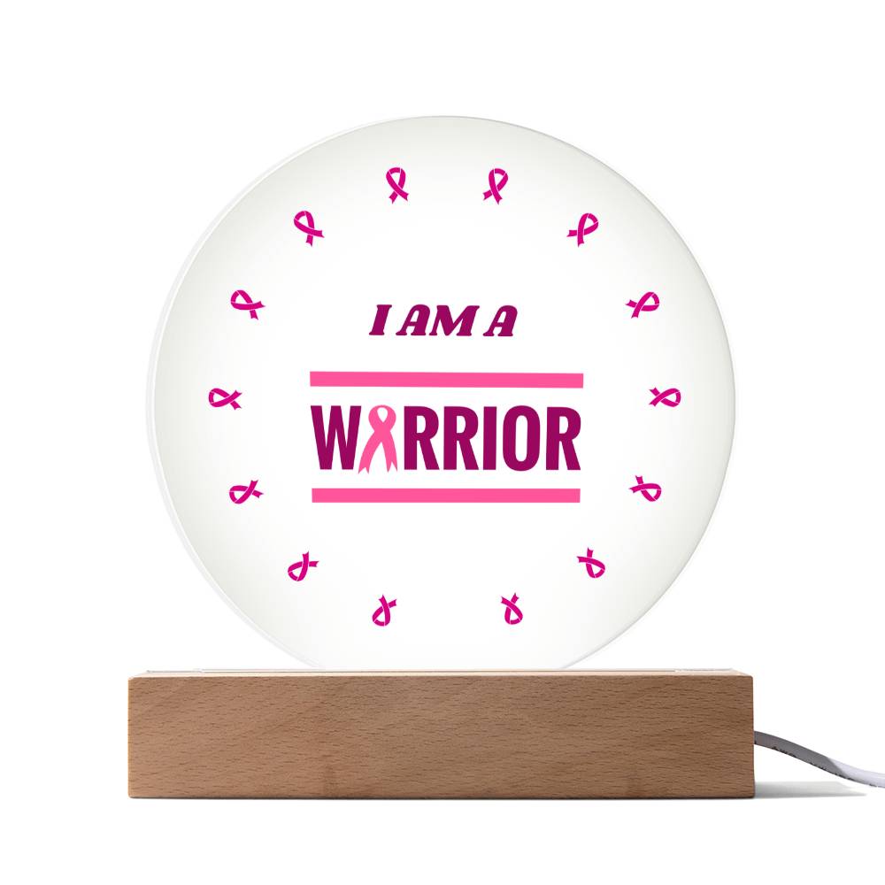 Breast Cancer Survivor Circle LED Acrylic Plaque With Wooden Base And USB Cord
