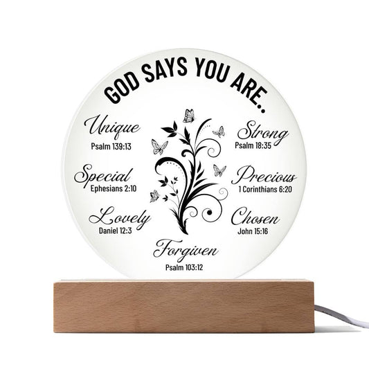 GrandDaughter Gift Circle Plaque With LED Base Saying Bible Words Description Of Her With Light Off