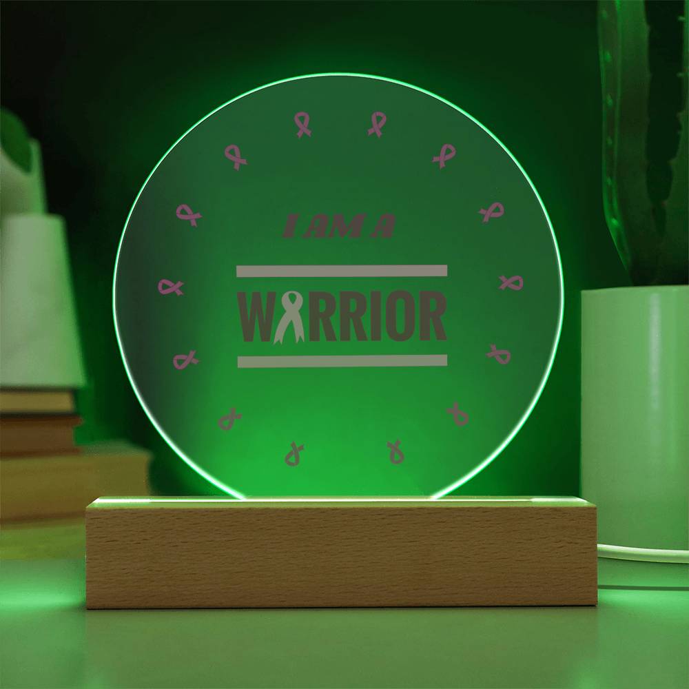 Breast Cancer Survivor Circle LED Acrylic Plaque With Wooden Base And USB Cord With Green LED Light