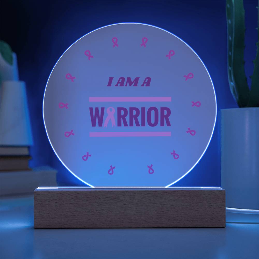 Breast Cancer Survivor Circle LED Acrylic Plaque With Wooden Base And USB Cord With Blue LED Light