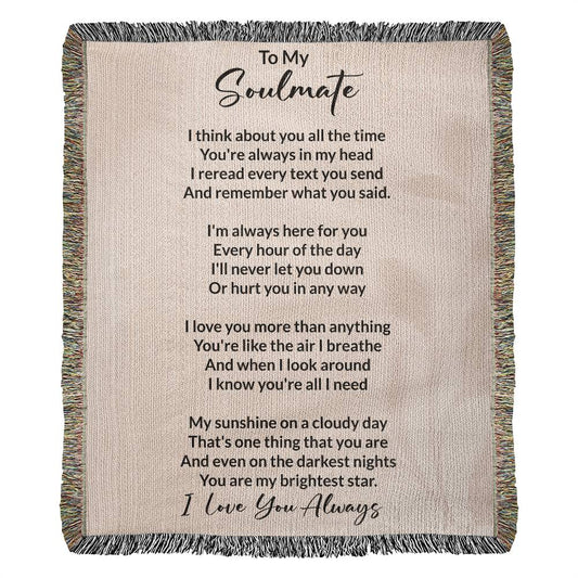 Soulmate gift with heirloom woven blanket with special message