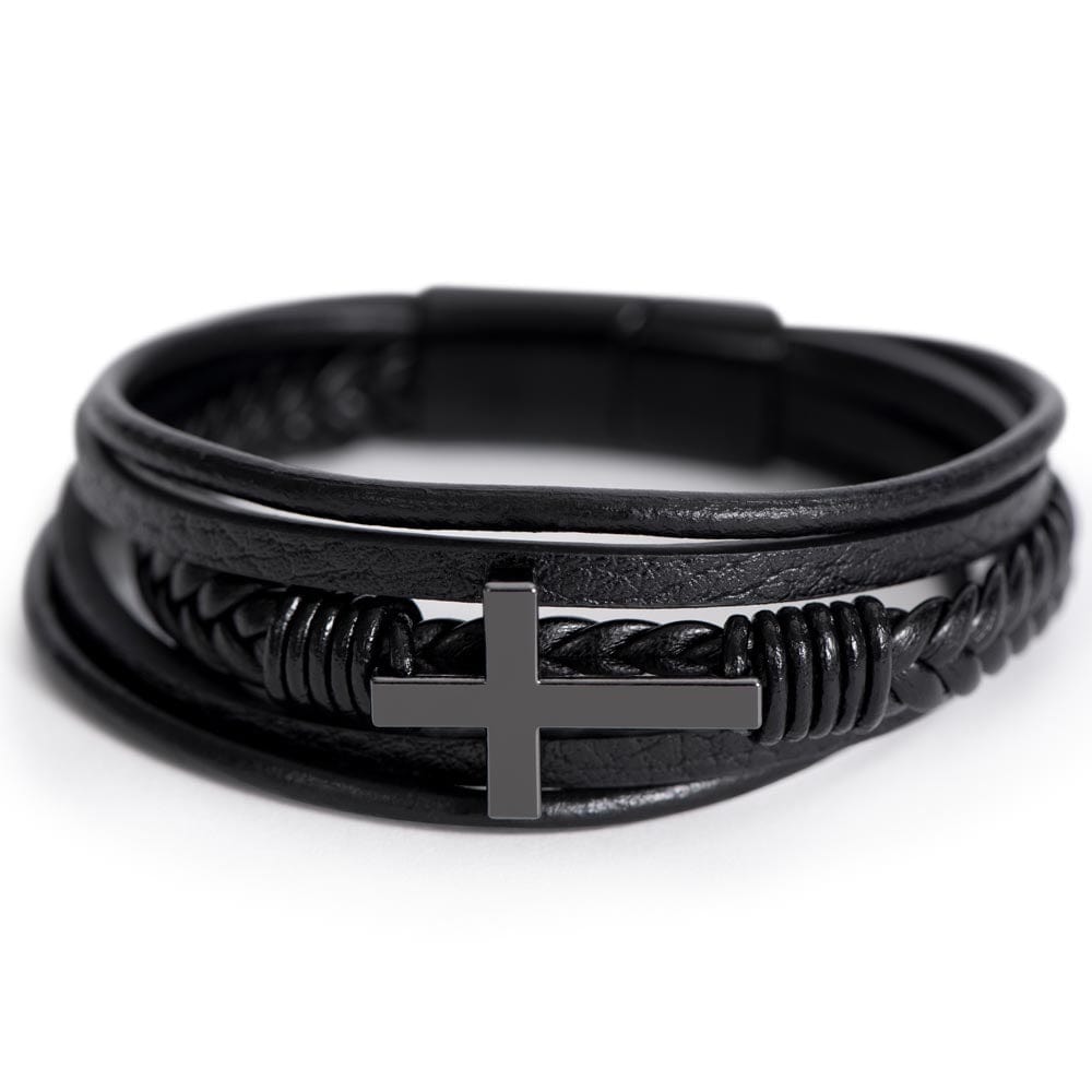 Front View Of Cross Leather Bracelet