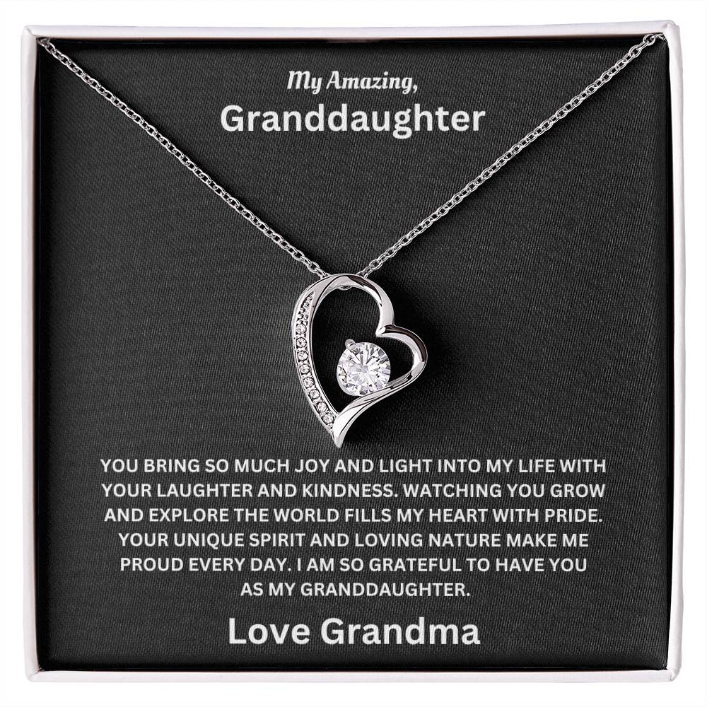 Granddaughter gift from grandma with forever love necklace and special message in standard box