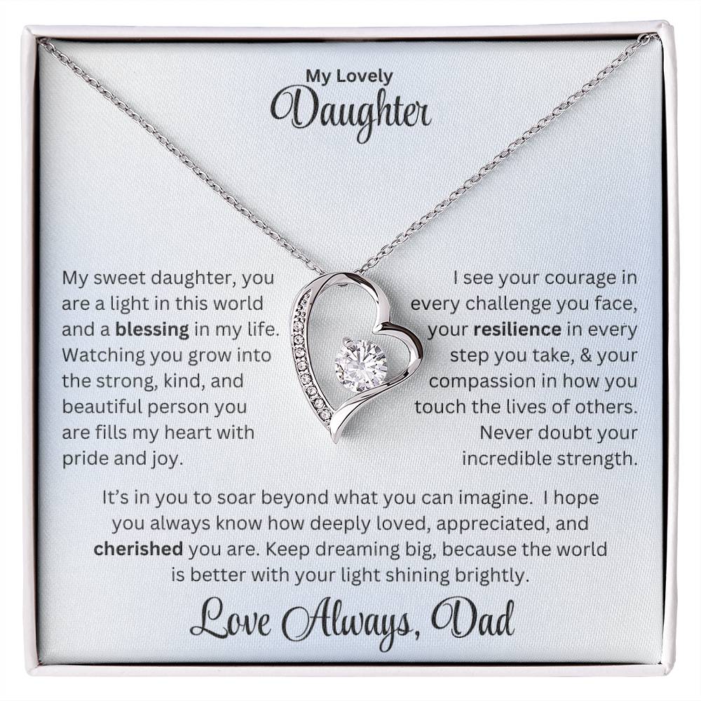 Daughter gift with forever love necklace and special message in standard box