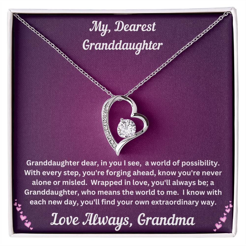 Granddaughter gift from grandma with forever love necklace and special message in two tone box