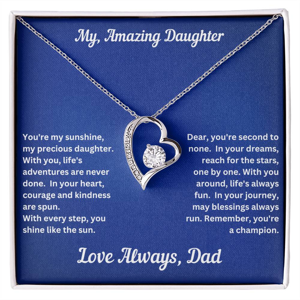 Daughter gift from dad with forever love necklace and unique message in a standard box