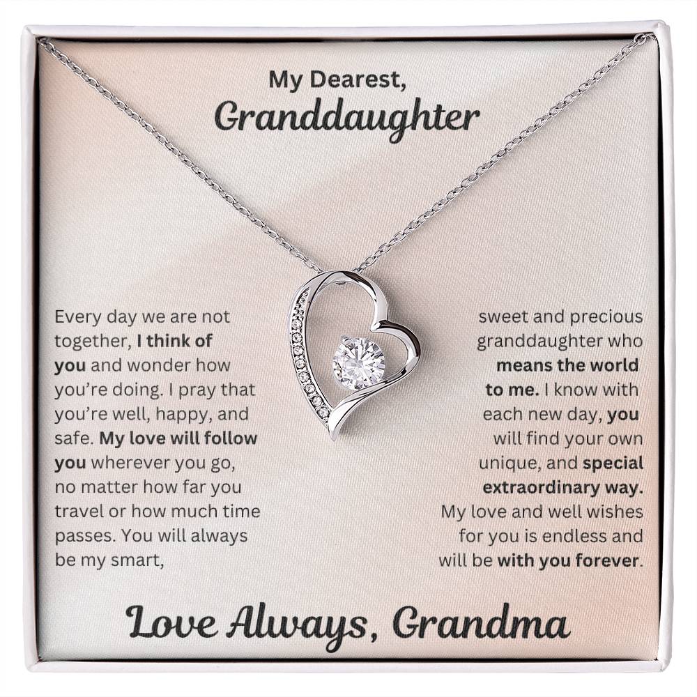 Granddaughter gift from grandma with forever love necklace and special message in standard box