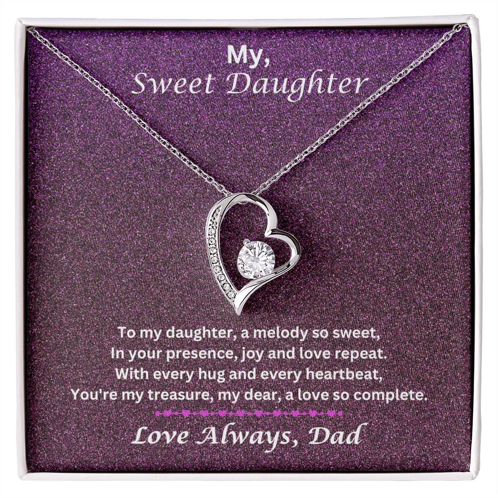 Daughter Gift From Dad With Forever Love Necklace WIth Message In Two Tone Box