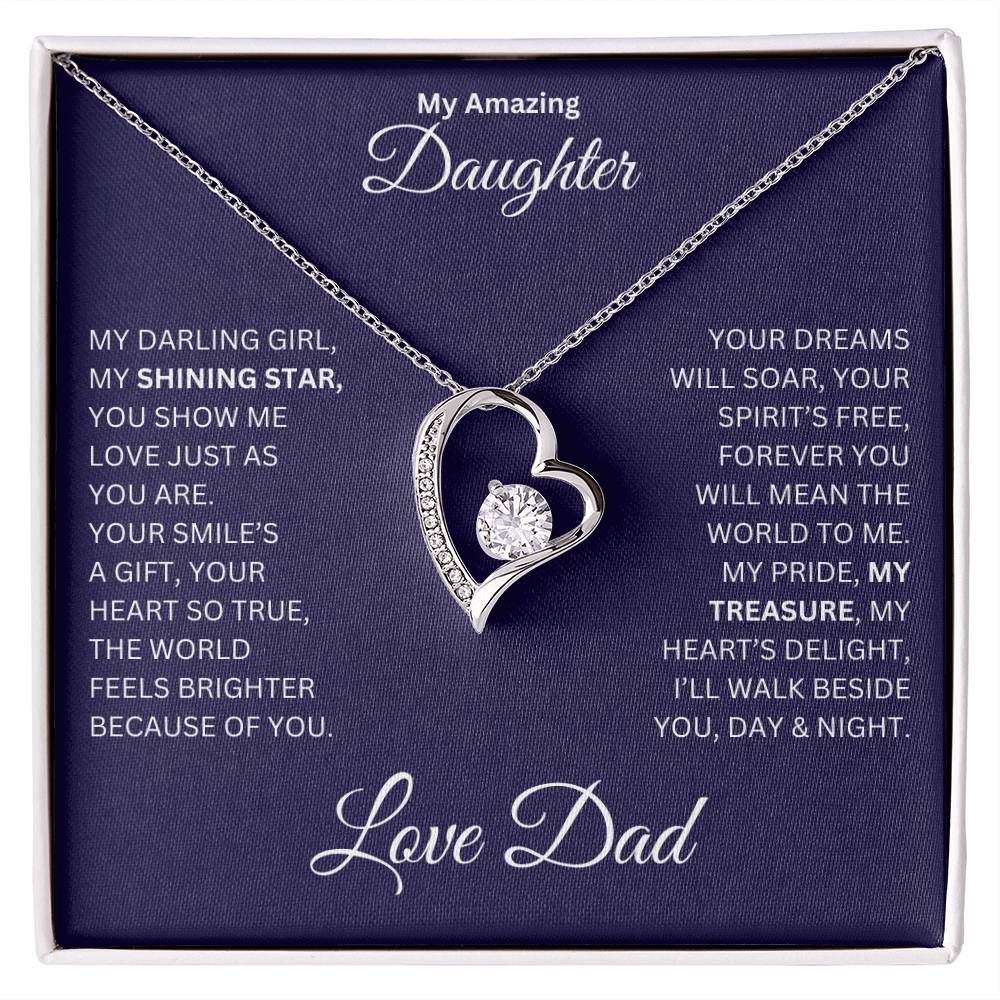 Daughter gift from dad with a Forever Love necklace and special message in a standard box