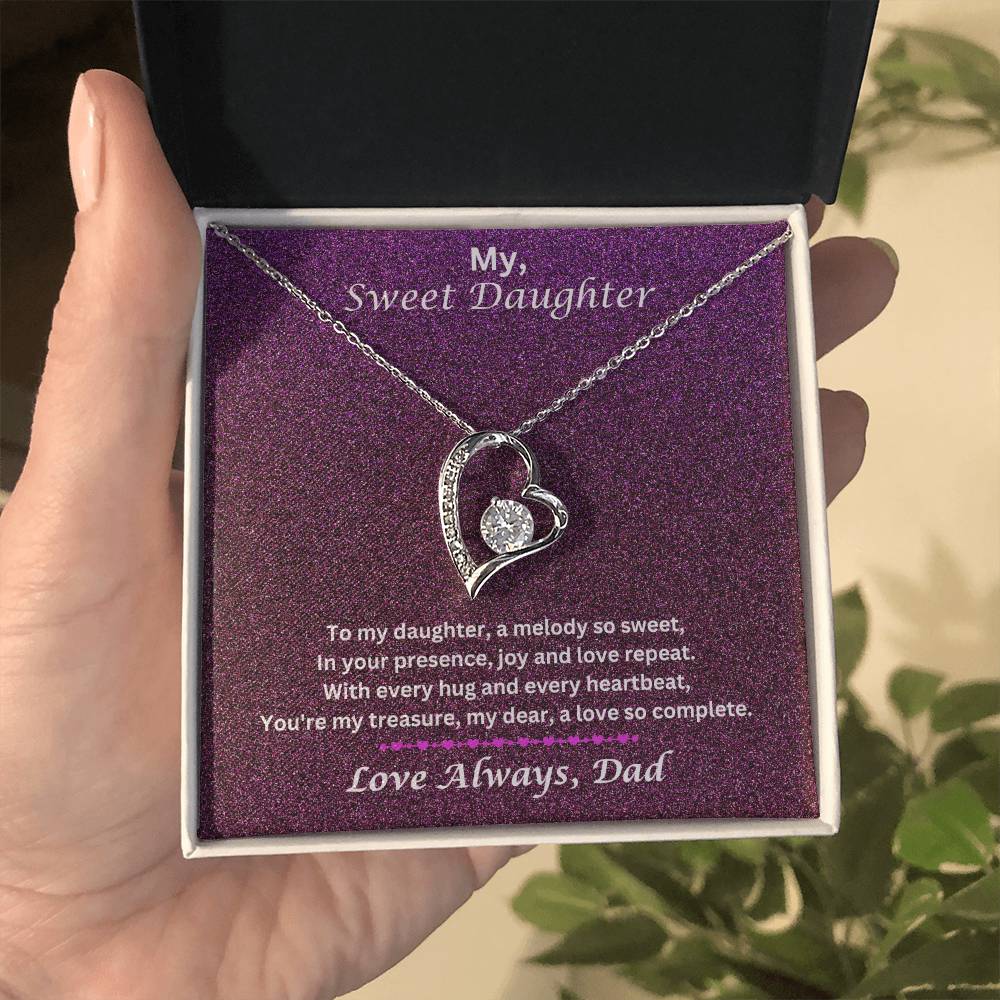 Daughter Gift From Dad With Forever Love Necklace WIth Message In Two Tone Box