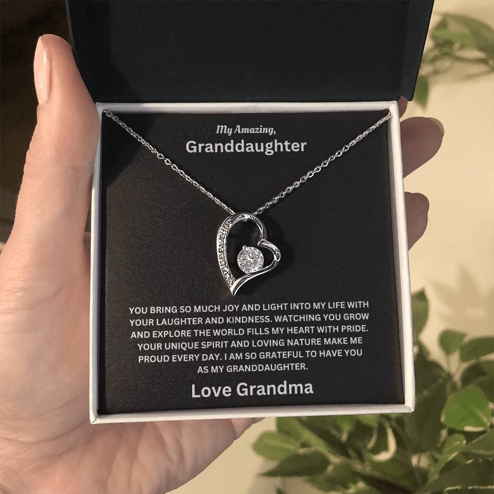 Granddaughter gift from grandma with forever love necklace and special message in standard box