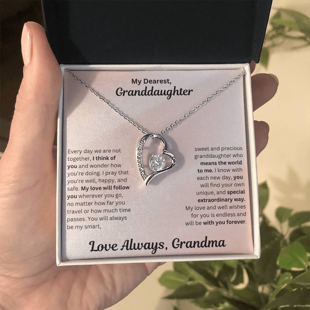 Granddaughter gift from grandma with forever love necklace and special message in standard box