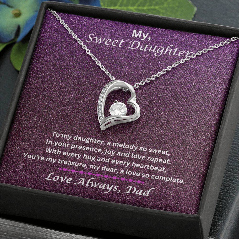 Daughter Gift From Dad With Forever Love Necklace WIth Message In Two Tone Box