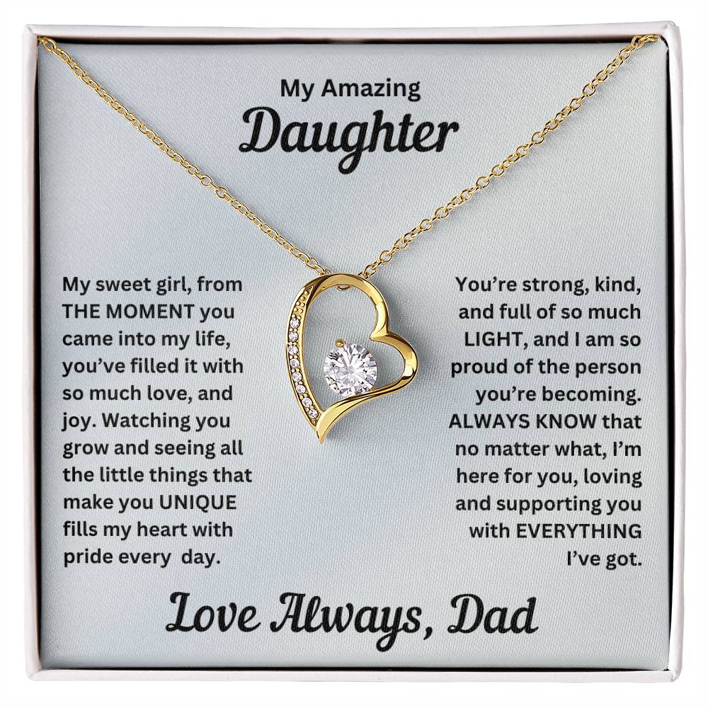 Dad to gift to daughter with Forever Love necklace and special sentiment in a standard box