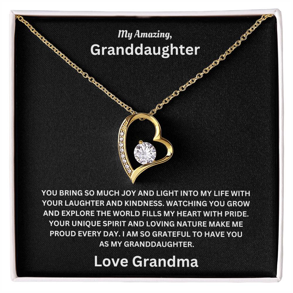 Granddaughter gift from grandma with forever love necklace and special message in standard box