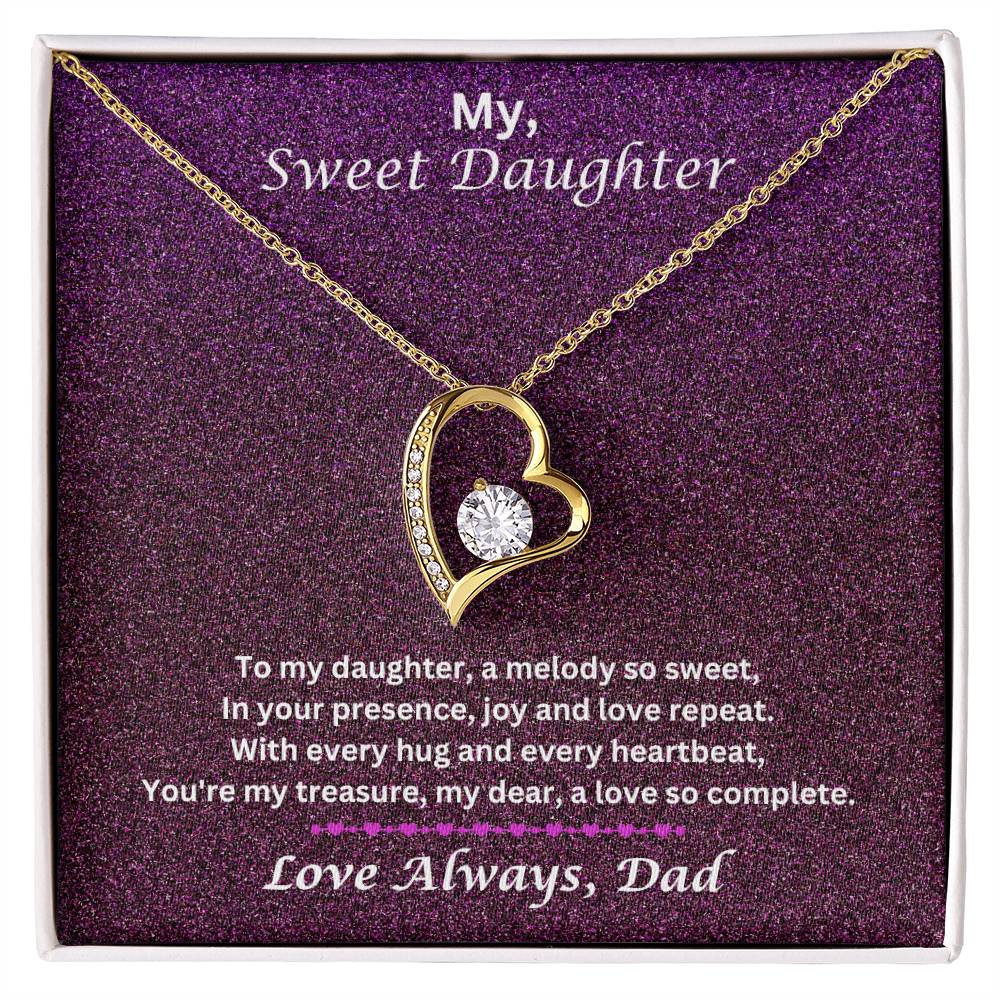 Daughter Gift From Dad With Forever Love Necklace WIth Message In Two Tone Box