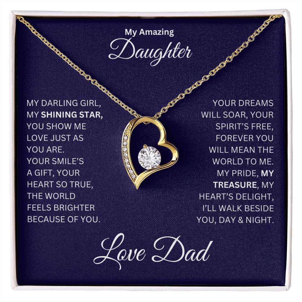 Daughter gift from dad with a Forever Love necklace and special message in a standard box