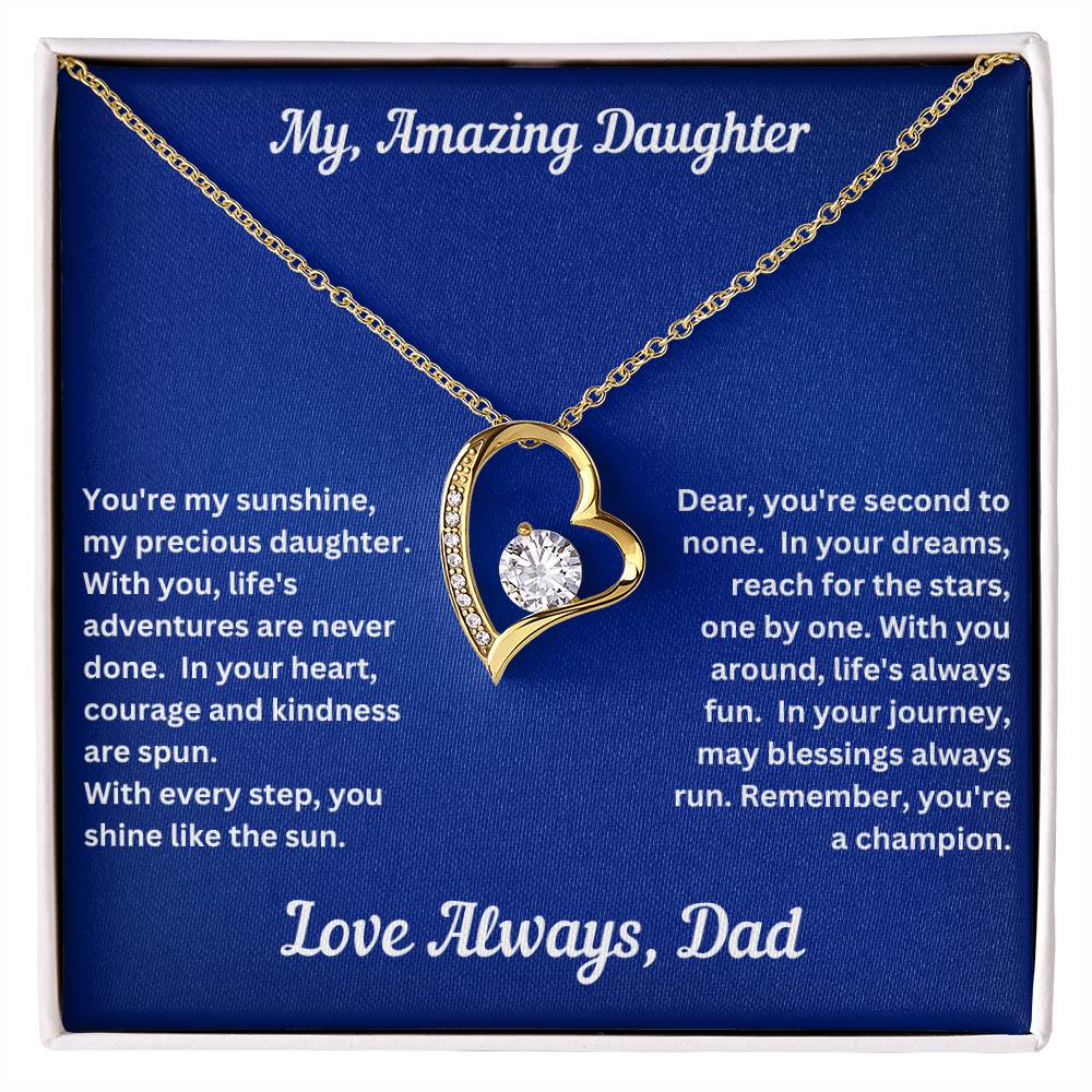 Daughter gift from dad with forever love necklace and unique message in a standard box