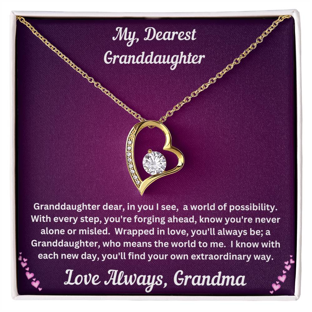 Granddaughter gift from grandma with forever love necklace and special message in two tone box