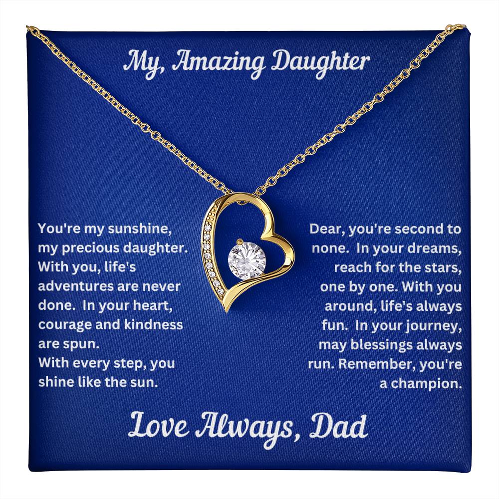 Daughter gift from dad with forever love necklace and unique message in a standard box