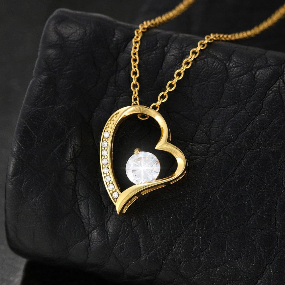 Close view of forever love necklace in 18K yellow gold finish