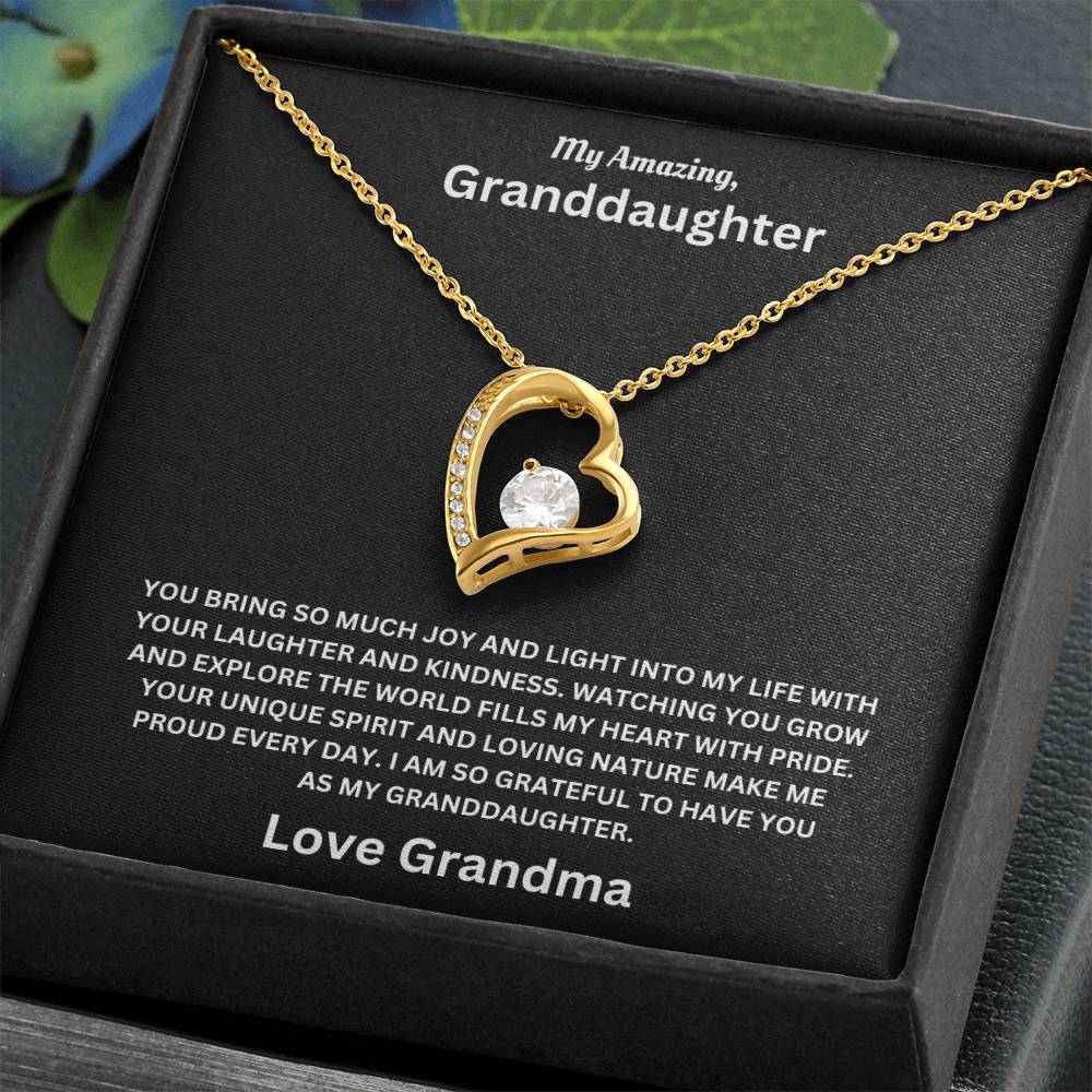 Granddaughter gift from grandma with forever love necklace and special message in standard box