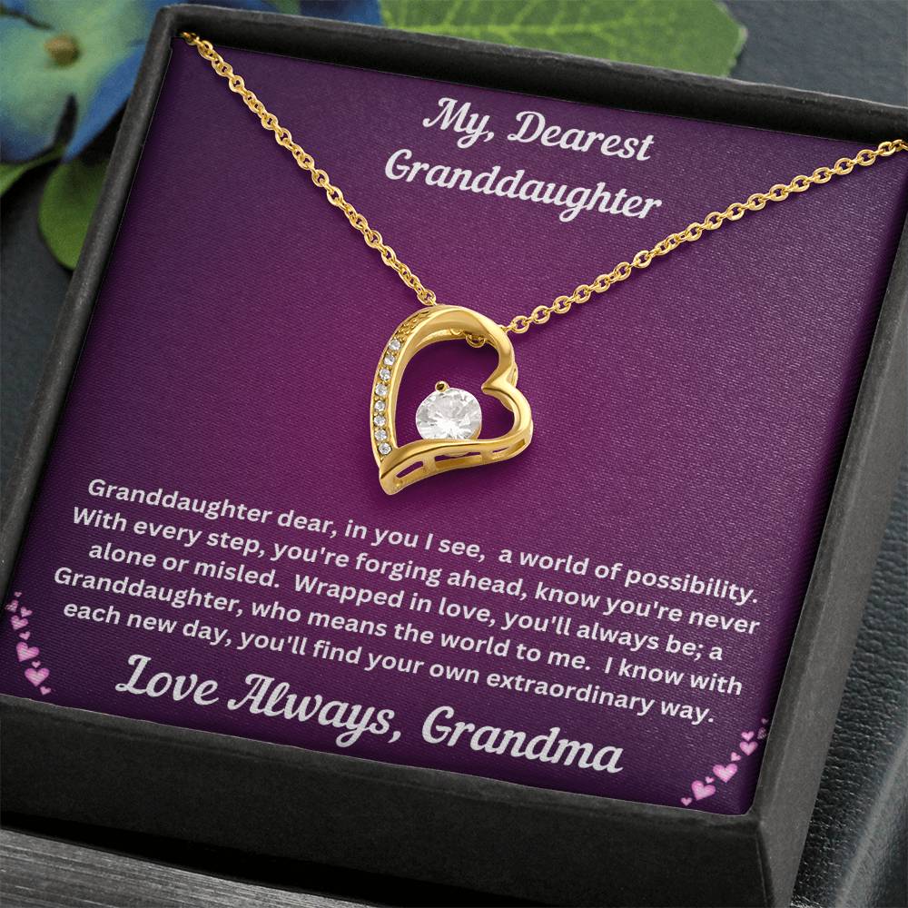 Granddaughter gift from grandma with forever love necklace and special message in two tone box