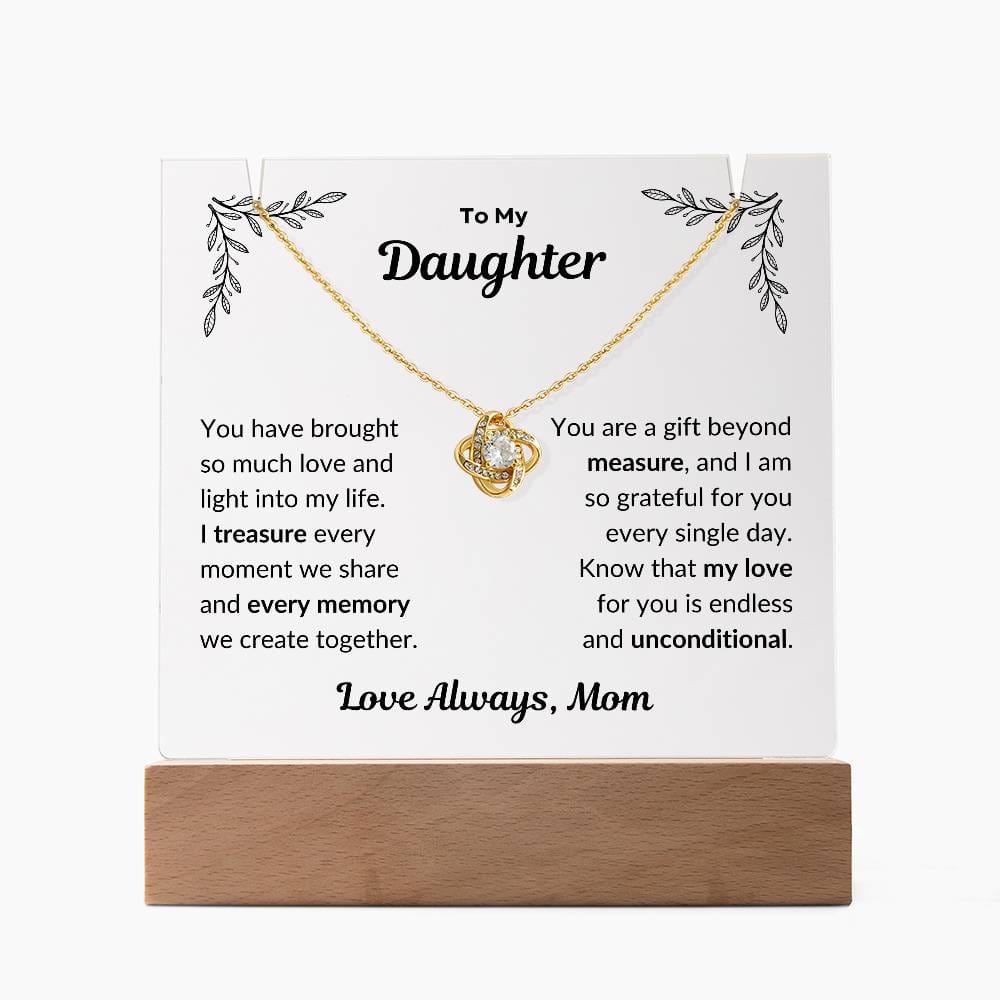 Square acrylic plaque with special message and love knot necklace with LED base battery 