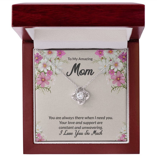 To Mom With Love Knot Necklace In 14K White Gold Finish With Message Card In Luxury LED Box